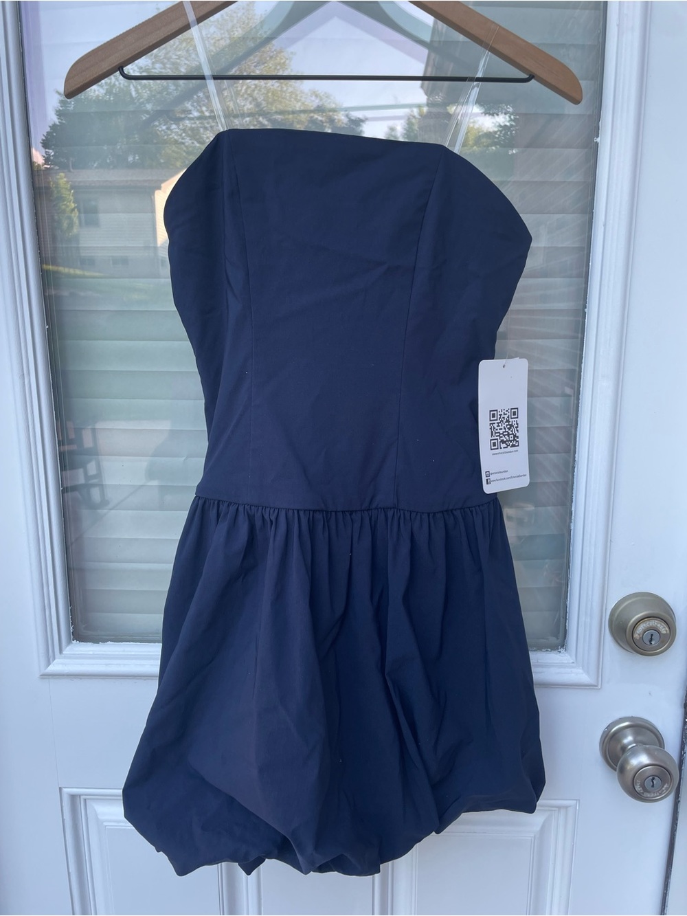 Emerald Sundae Navy Strapless Bubble-Hem Party Dress